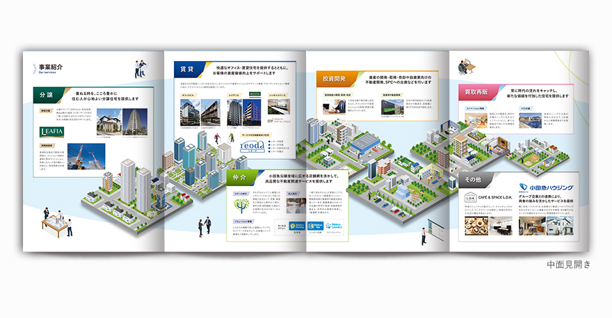 不動産会社さまの８ページ観音開きタイプ会社案内の作成の制作物3