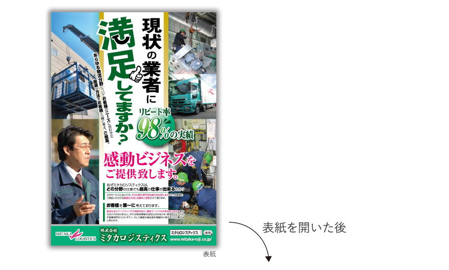 運送会社さまの8ページ観音開き会社案内の作成の制作物1