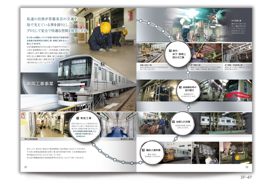 車両工事、車両検修会社さまの12ページタイプ会社案内の作成の制作物3