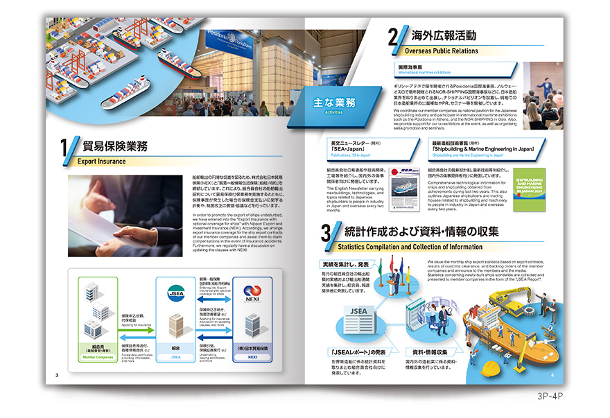 船舶・船用機械輸出事業団体さまの8ページタイプ組合案内の作成の制作物3